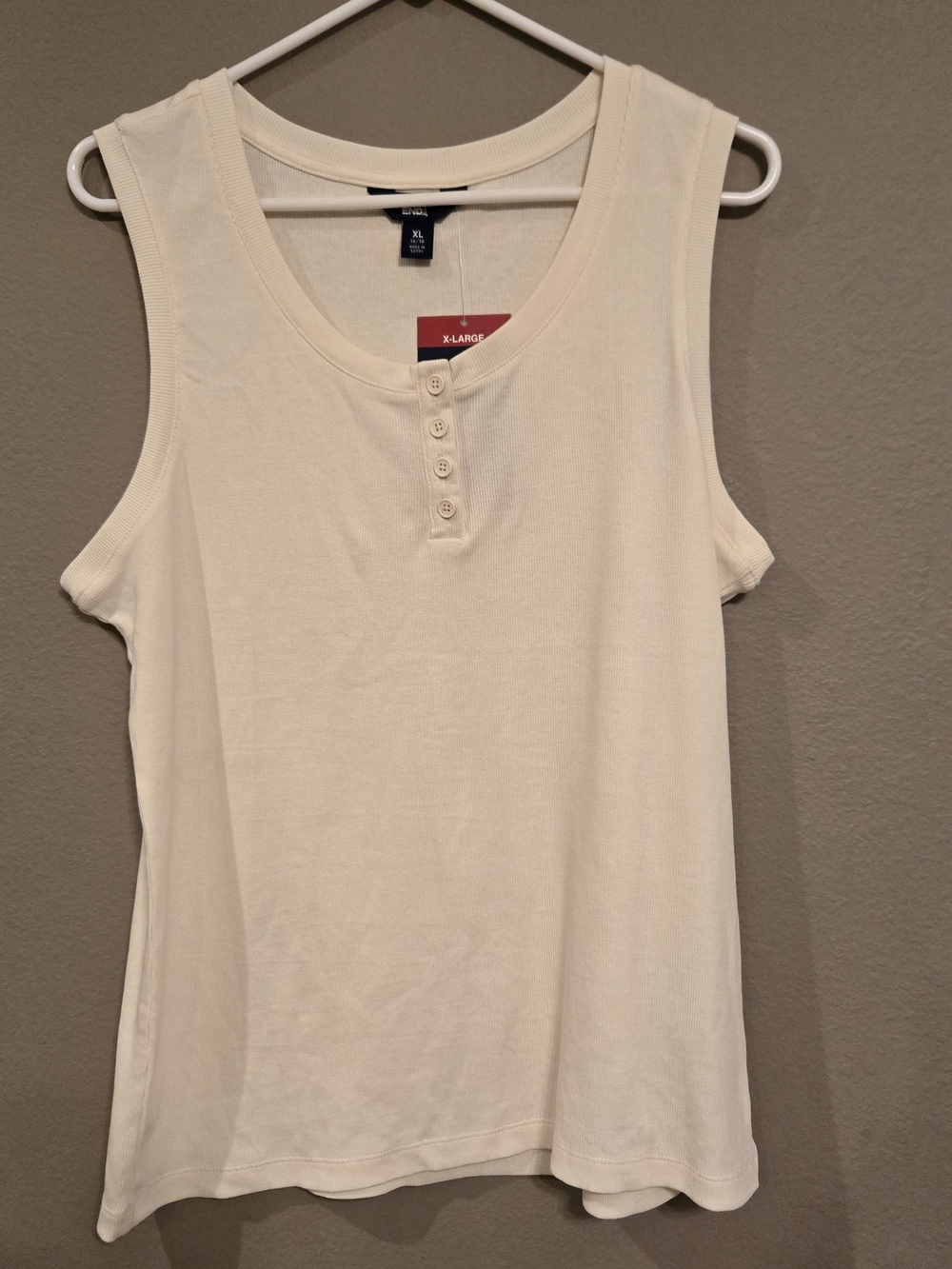 Lands' End Cream Button-Front Sleeveless Henley Tank XL